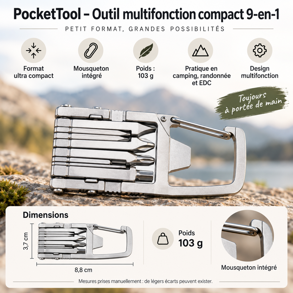 Outil multifonction 9-en-1 compact & léger