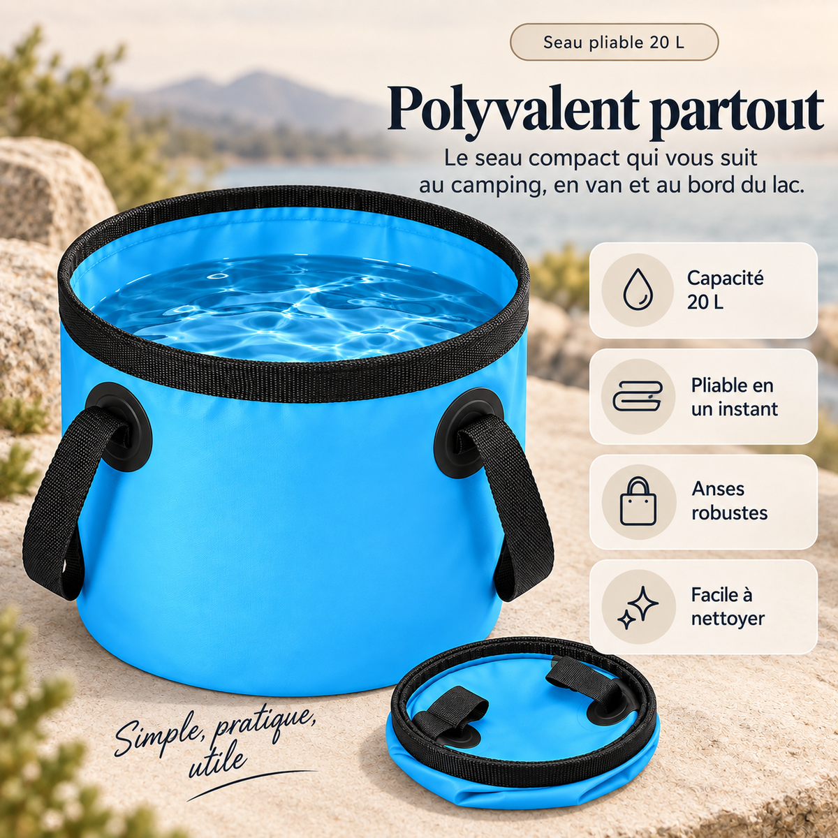 Seau pliable 20 L – Camping, pêche & outdoor