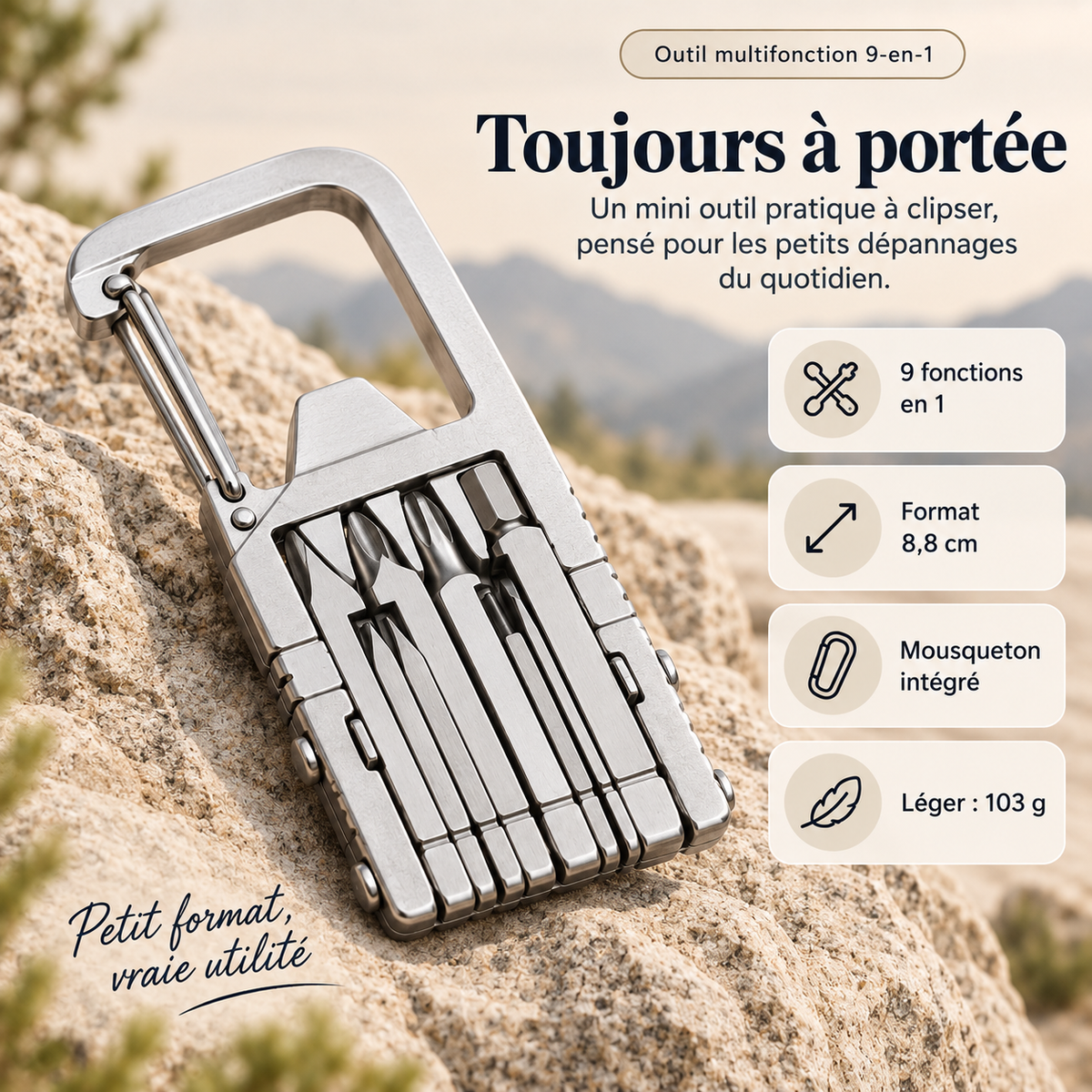 Outil multifonction 9-en-1 compact & léger