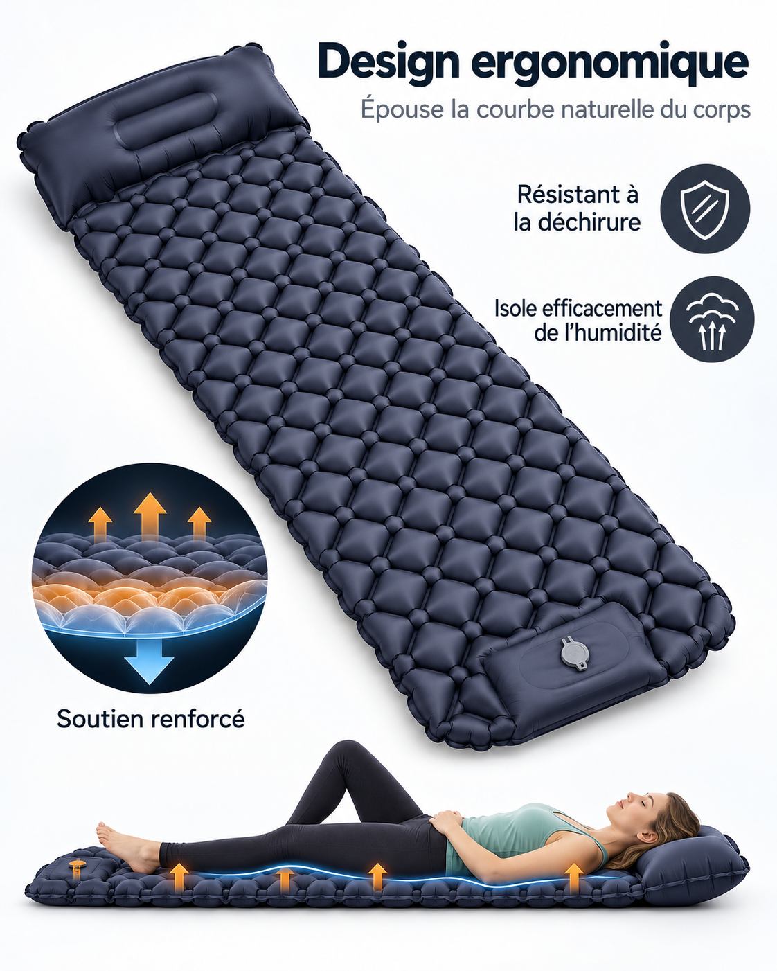 Traileno AirPad – Matelas de Camping 1 place avec Pompe Intégrée